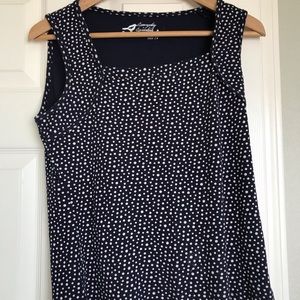 Navy blue with white polka dots top